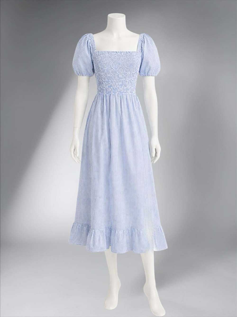 J.Crew Blue & White Stripe Short-Sleeve Smocked Dress - Picture 6 of 11